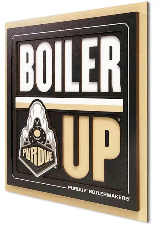 Gold Purdue Boilermakers 12x12 3D Slogan Sign