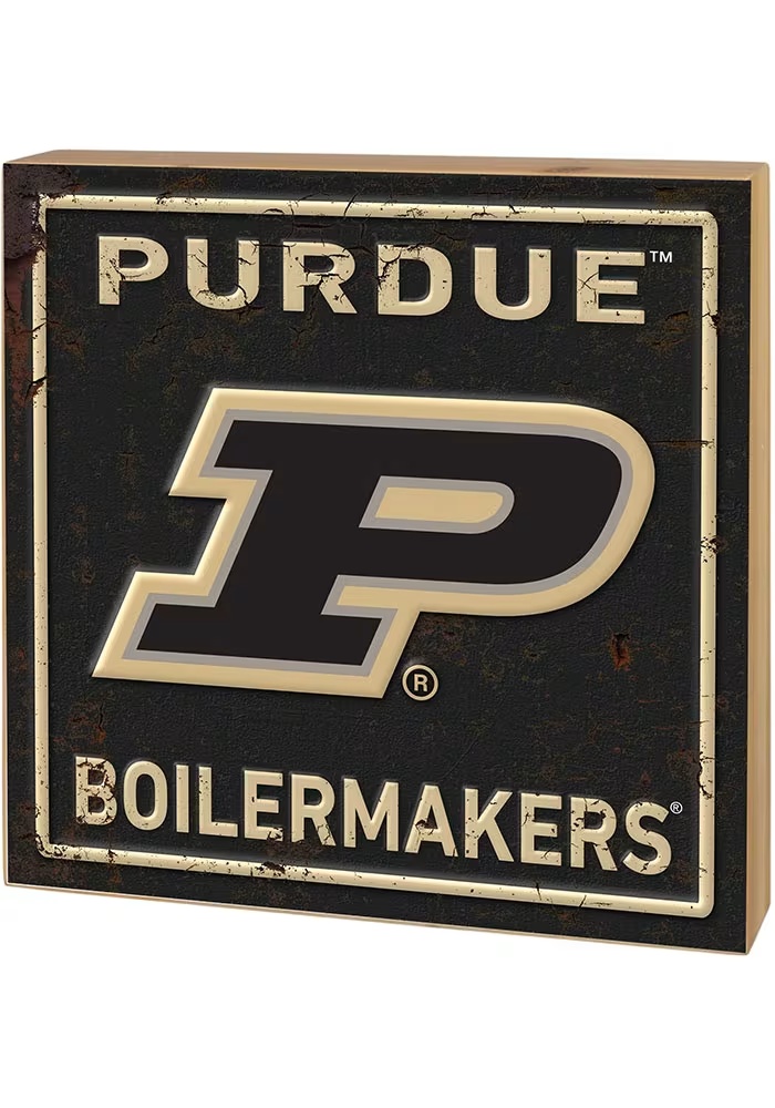 Black Purdue Boilermakers Rusted Block Sign