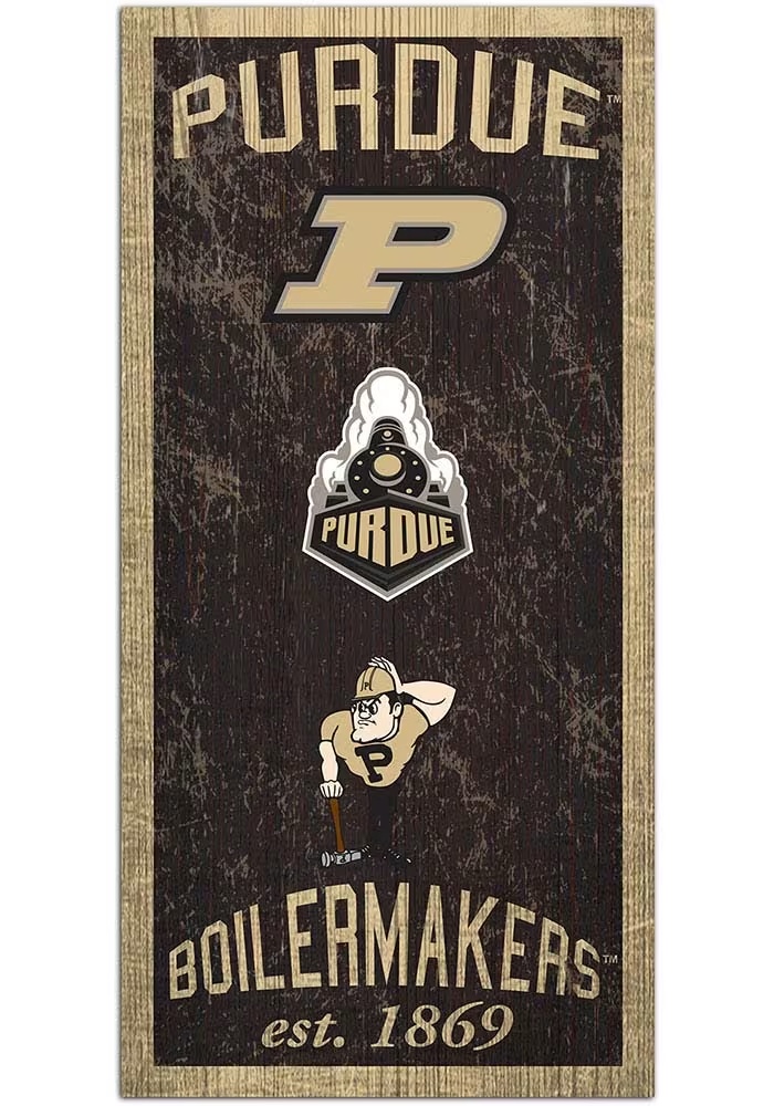 Gold Purdue Boilermakers 6X12 Heritage Logos Sign