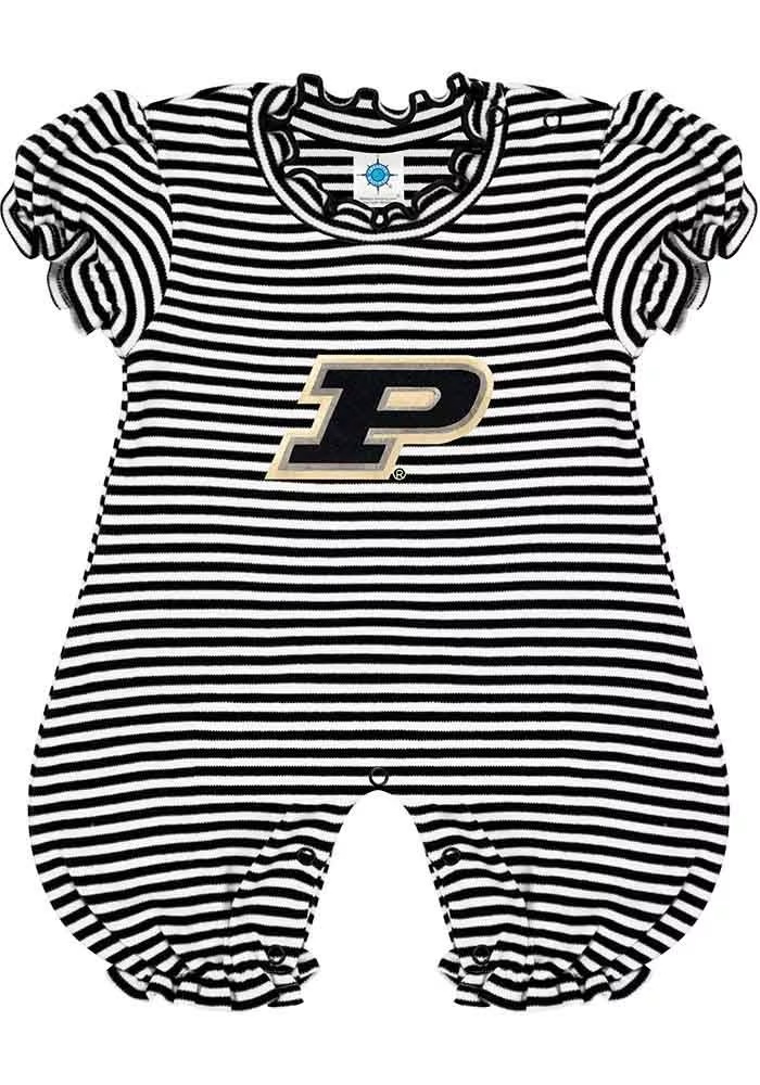 Baby Black Purdue Boilermakers Stripe Puff Sleeve Short Sleeve One Piece
