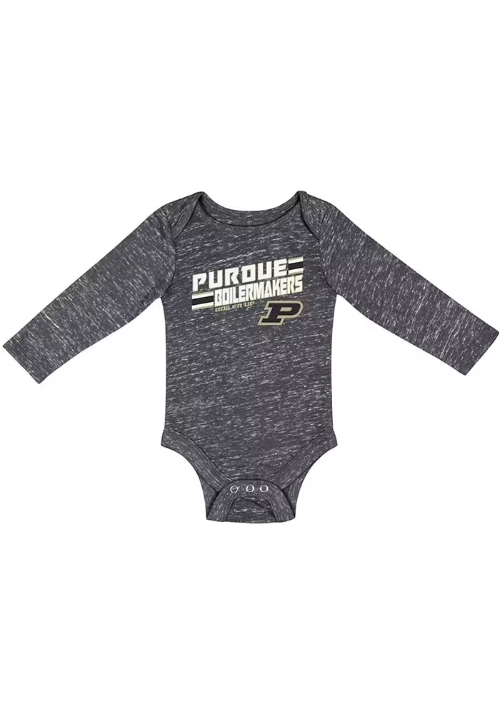 Baby Purdue Boilermakers Black Colosseum Knobby Fun Long Sleeve One Piece
