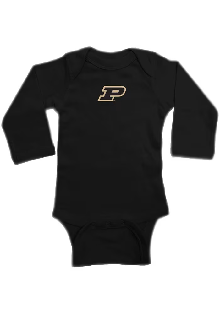 Baby Black Purdue Boilermakers Primary Logo Long Sleeve One Piece