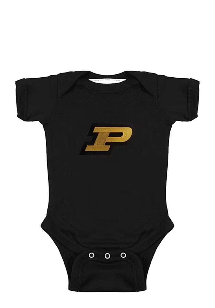 Baby Black Purdue Boilermakers Lap Shoulder Short Sleeve One Piece