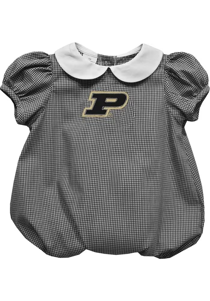 Baby Purdue Boilermakers Black Vive La Fete Gingham Collar Short Sleeve One Piece