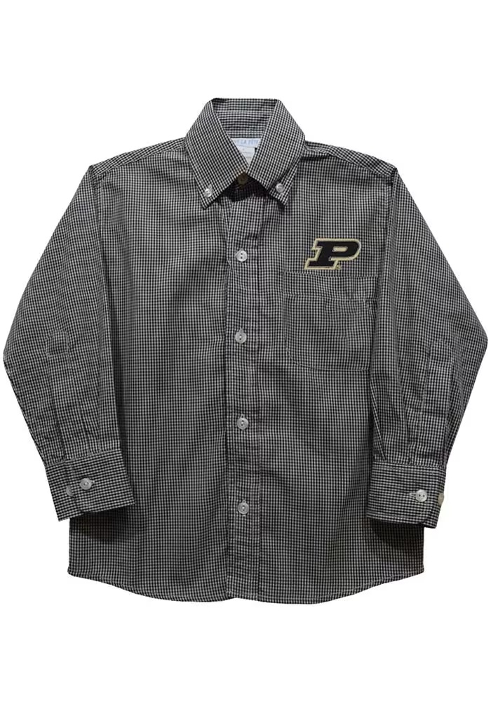 Baby Purdue Boilermakers Black Vive La Fete Gingham Long Sleeve Polo
