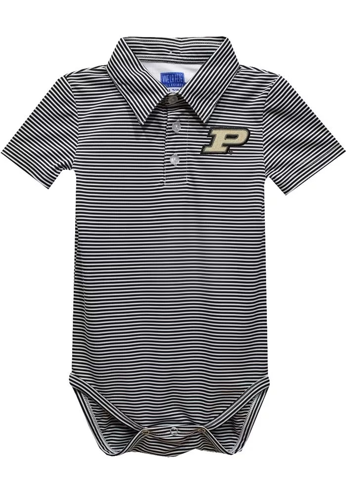 Baby Purdue Boilermakers Black Vive La Fete Pencil Stripe Short Sleeve One Piece Polo