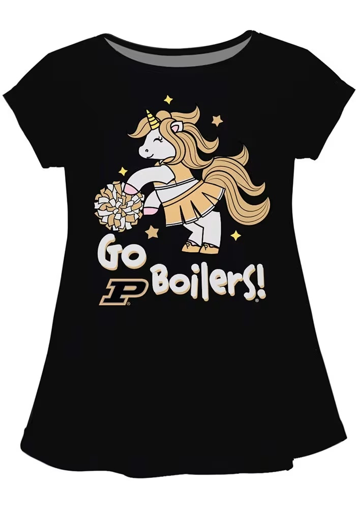 Infant Girls Purdue Boilermakers Black Vive La Fete Unicorn Blouse Short Sleeve T-Shirt