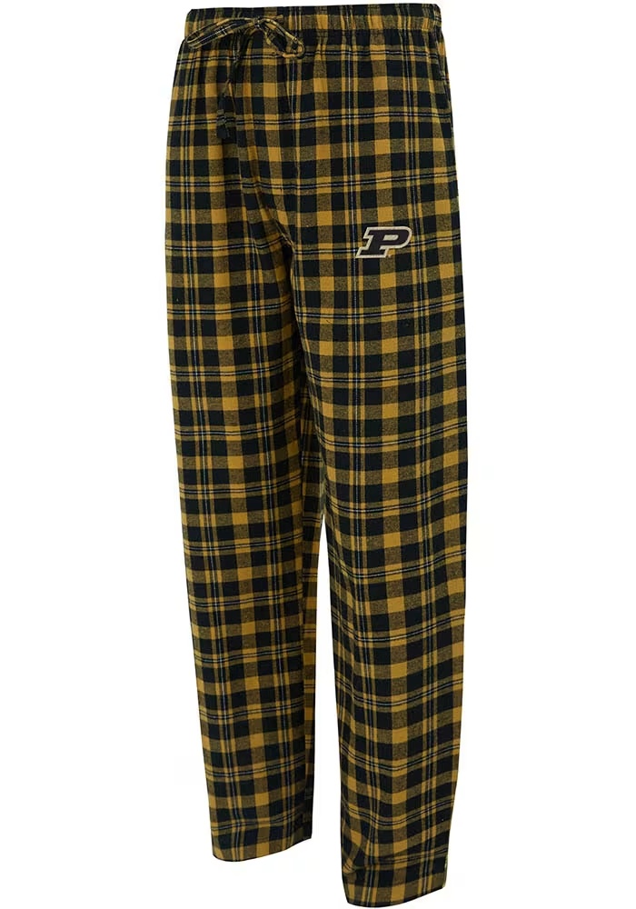 Mens Purdue Boilermakers Black Concepts Sport Plaid Hawthorn Loungewear Sleep Pants