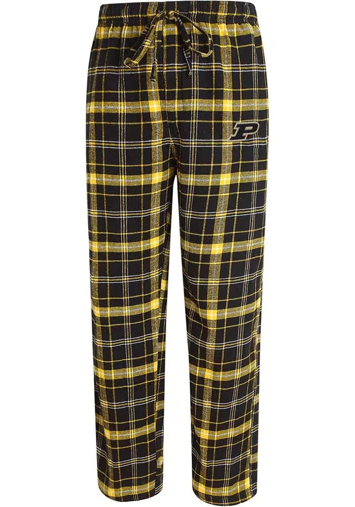 Mens Purdue Boilermakers Black Concepts Sport Plaid Flannel Loungewear Sleep Pants