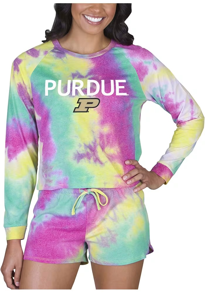 Womens Purdue Boilermakers Yellow Concepts Sport Tie Dye Long Sleeve PJ Set