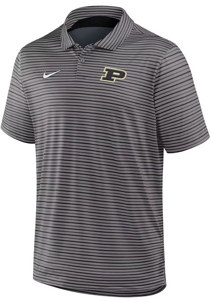 Mens Purdue Boilermakers Black Nike Tour Stripe Short Sleeve Polo Shirt