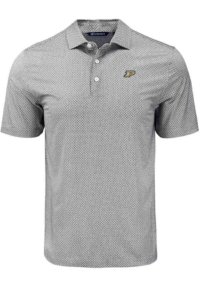 Mens Purdue Boilermakers Black Cutter and Buck Diamond Dot Short Sleeve Polo Shirt