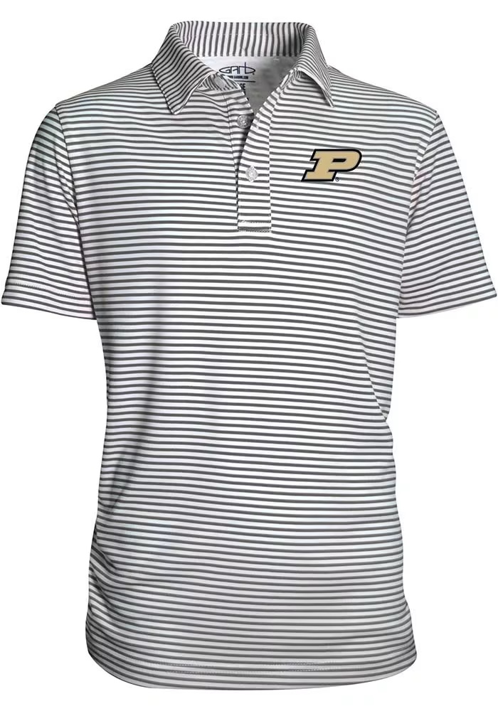 Youth Charcoal Purdue Boilermakers Carson Striped Short Sleeve Polo Shirt