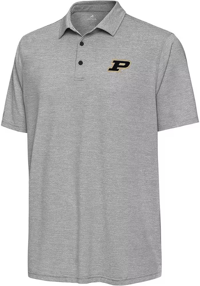Mens Purdue Boilermakers Black Antigua Distressed Stripe Short Sleeve Polo Shirt