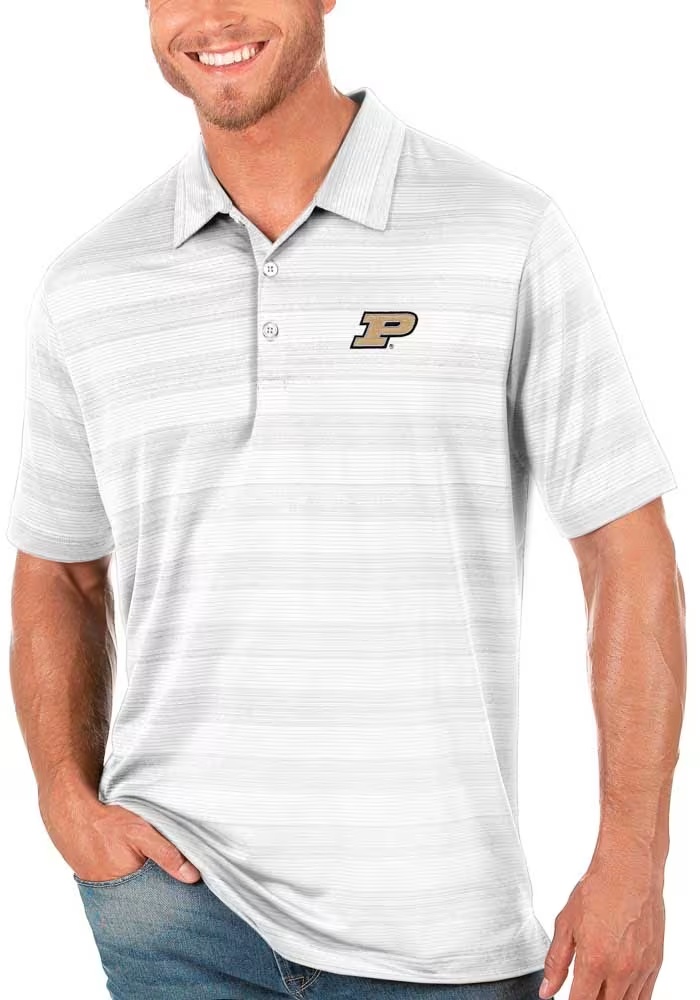Mens Purdue Boilermakers White Antigua Compass Short Sleeve Polo Shirt