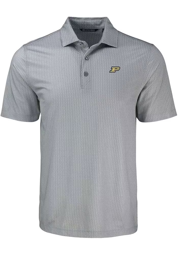 Mens Purdue Boilermakers Grey Cutter and Buck Shadow Check Short Sleeve Polo Shirt