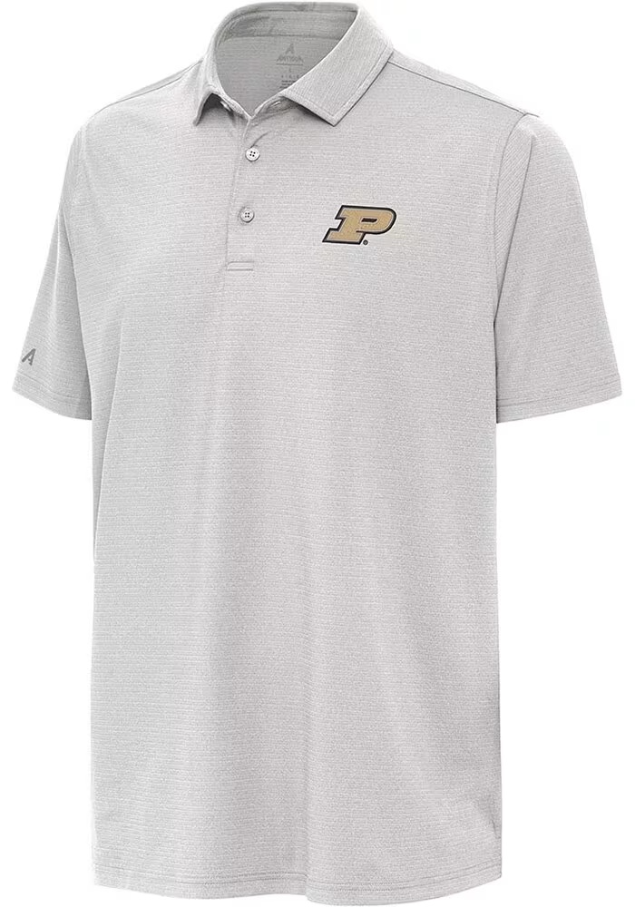 Mens Purdue Boilermakers Grey Antigua Hurdle Short Sleeve Polo Shirt