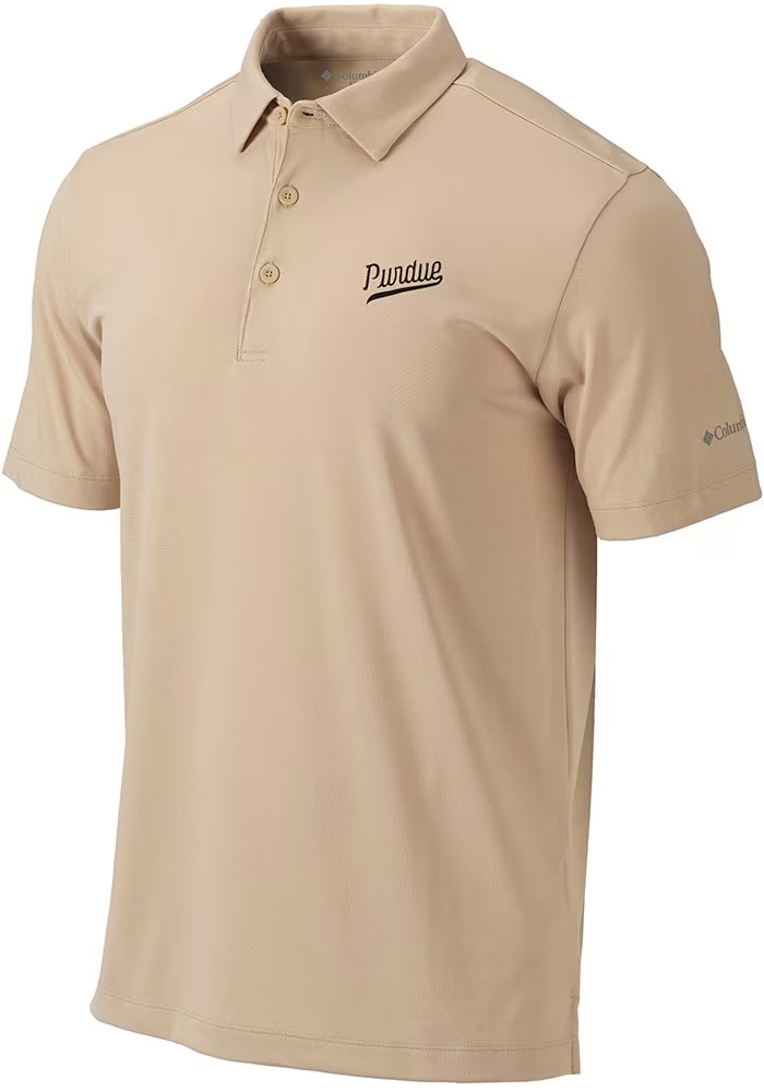 Mens Purdue Boilermakers Gold Columbia Vault Heat Seal Omni Wick Drive Short Sleeve Polo Shirt