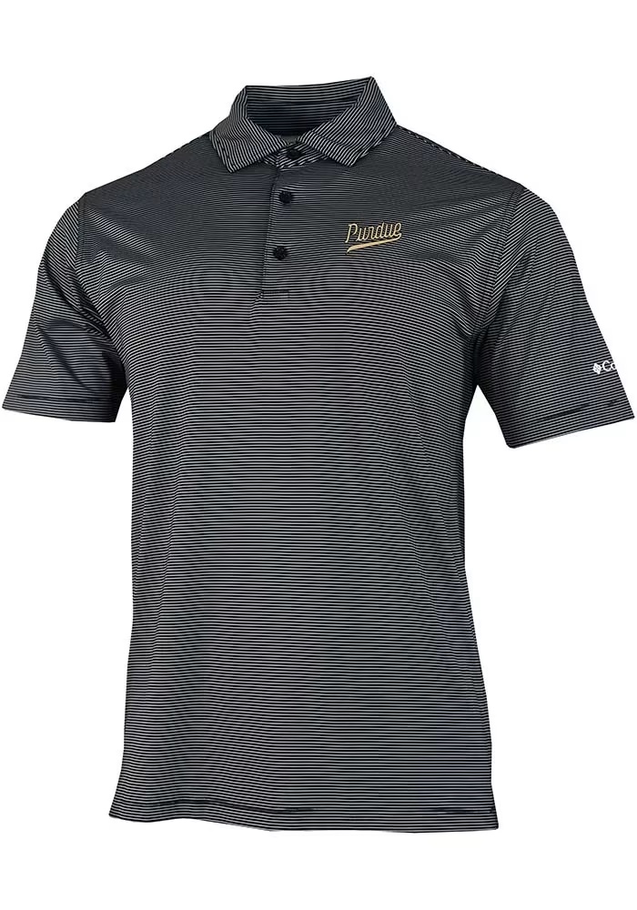 Mens Purdue Boilermakers Black Columbia Vault Heat Seal Double Hit Short Sleeve Polo Shirt