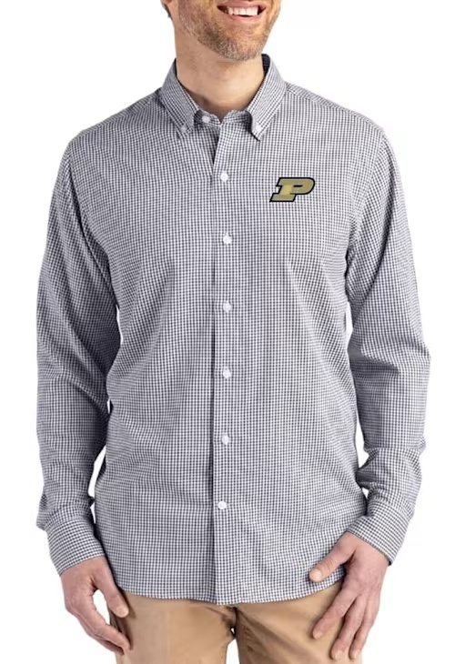 Mens Purdue Boilermakers Black Cutter and Buck Skyline Long Sleeve Dress Shirt