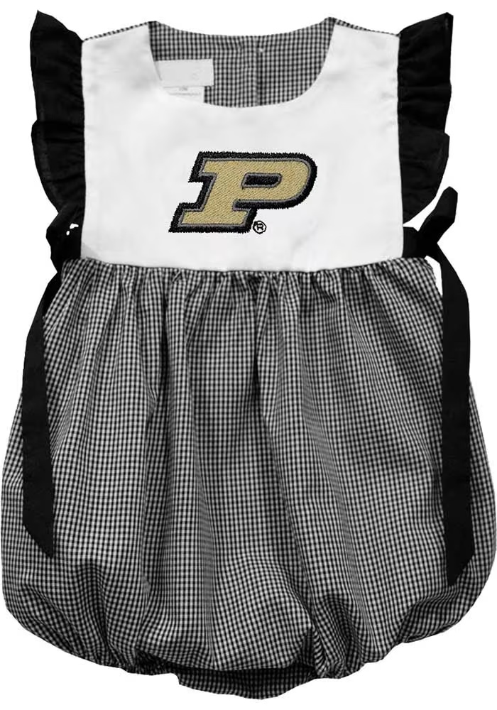 Baby Girls Purdue Boilermakers Black Vive La Fete Gingham Bubble Short Sleeve Dress