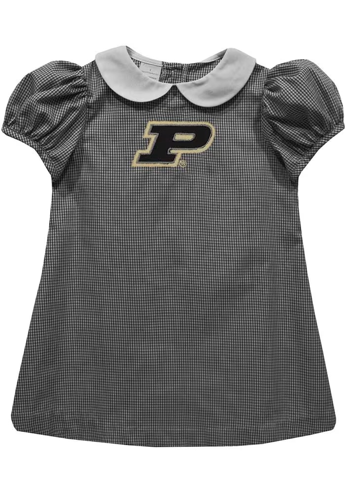 Baby Girls Purdue Boilermakers Black Vive La Fete Gingham Collar Short Sleeve Dress