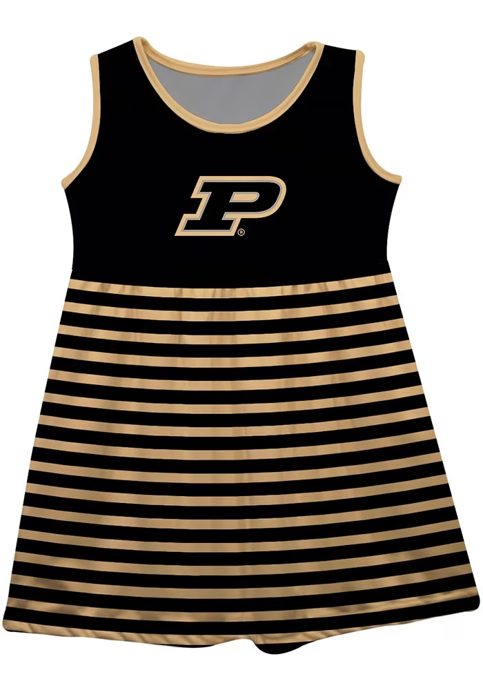 Toddler Girls Purdue Boilermakers Black Vive La Fete Stripes Short Sleeve Dress