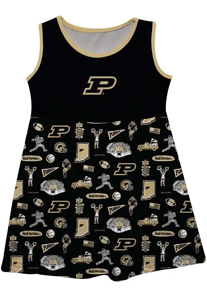 Girls Purdue Boilermakers Black Vive La Fete Impressions Short Sleeve Dress