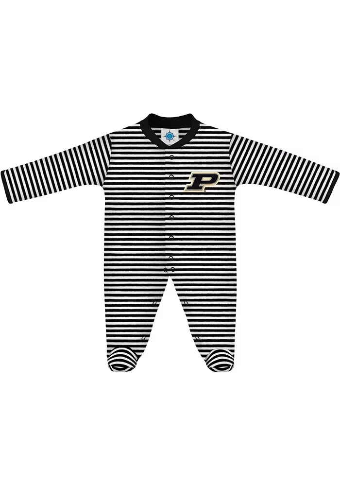 Baby Black Purdue Boilermakers Striped Loungewear One Piece Pajamas
