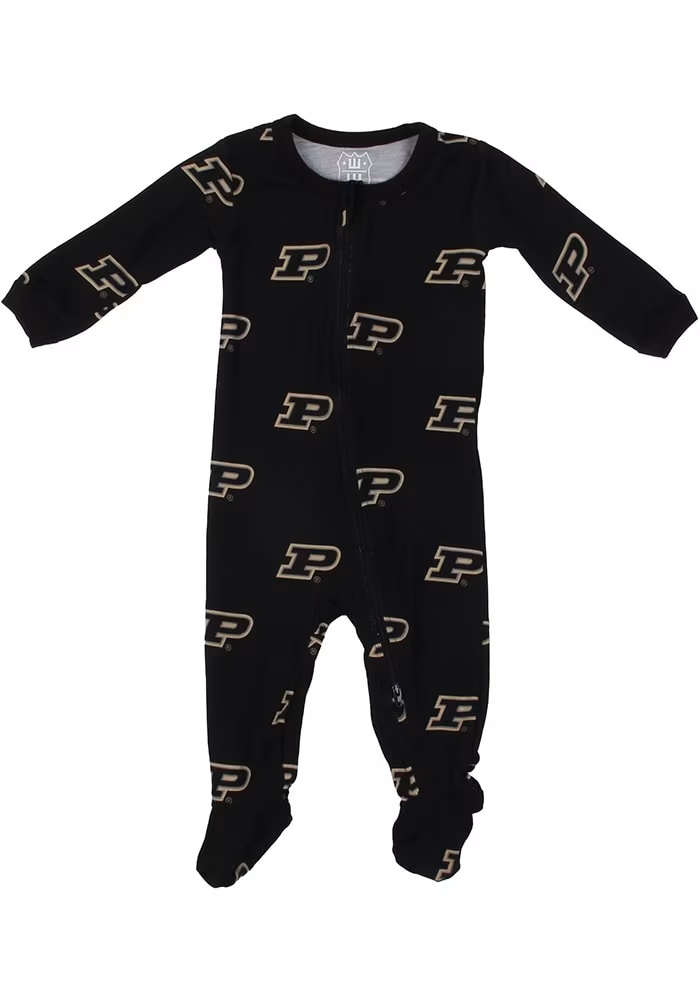 Baby Purdue Boilermakers Black Wes and Willy All Over Footie Loungewear One Piece Pajamas