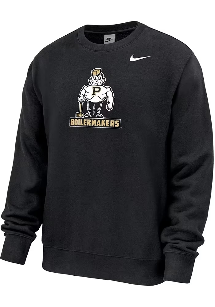 Mens Purdue Boilermakers Black Nike Retro Logo Crew Sweatshirt