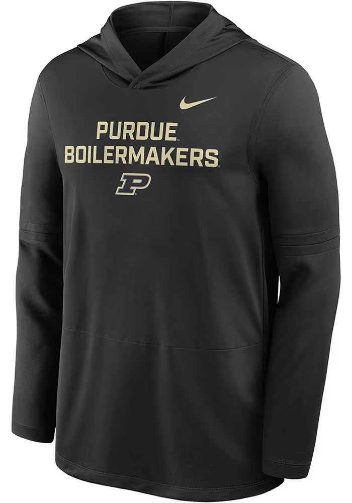 Mens Purdue Boilermakers Black Nike Sideline Lightweight Lightweight Hooded Sweatshirt