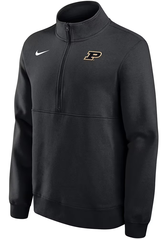 Mens Purdue Boilermakers Black Nike Primary Logo Club Qtr Zip Pullover