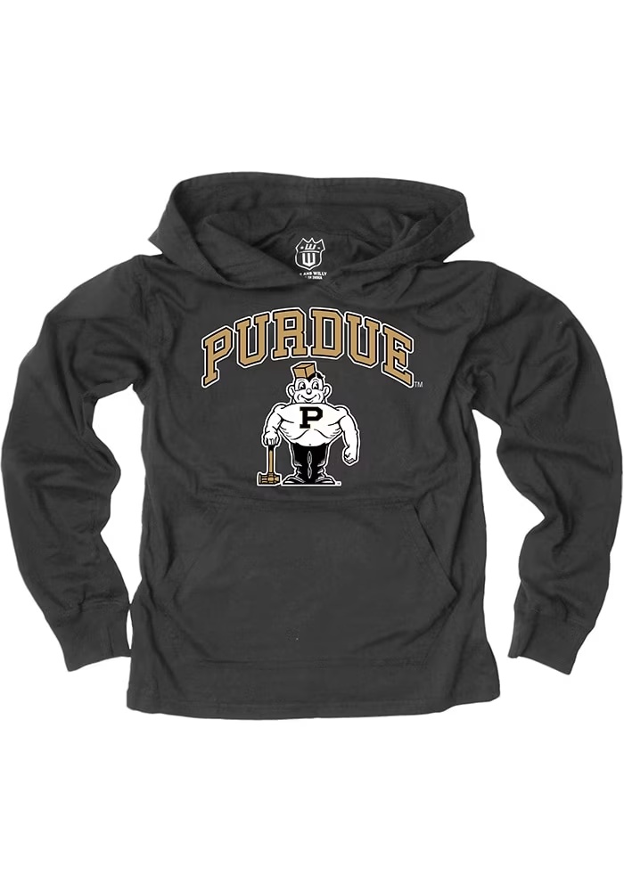 Boys Purdue Boilermakers Black Wes and Willy Jersey Long Sleeve Hooded Sweatshirt