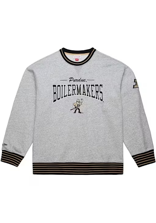 Mens Purdue Boilermakers Grey Mitchell and Ness Throw It Back Fleece Fashion Sweatshirt