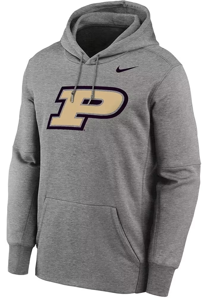 Mens Purdue Boilermakers Grey Nike Primary Logo Therma Long Sleeve Hoodie