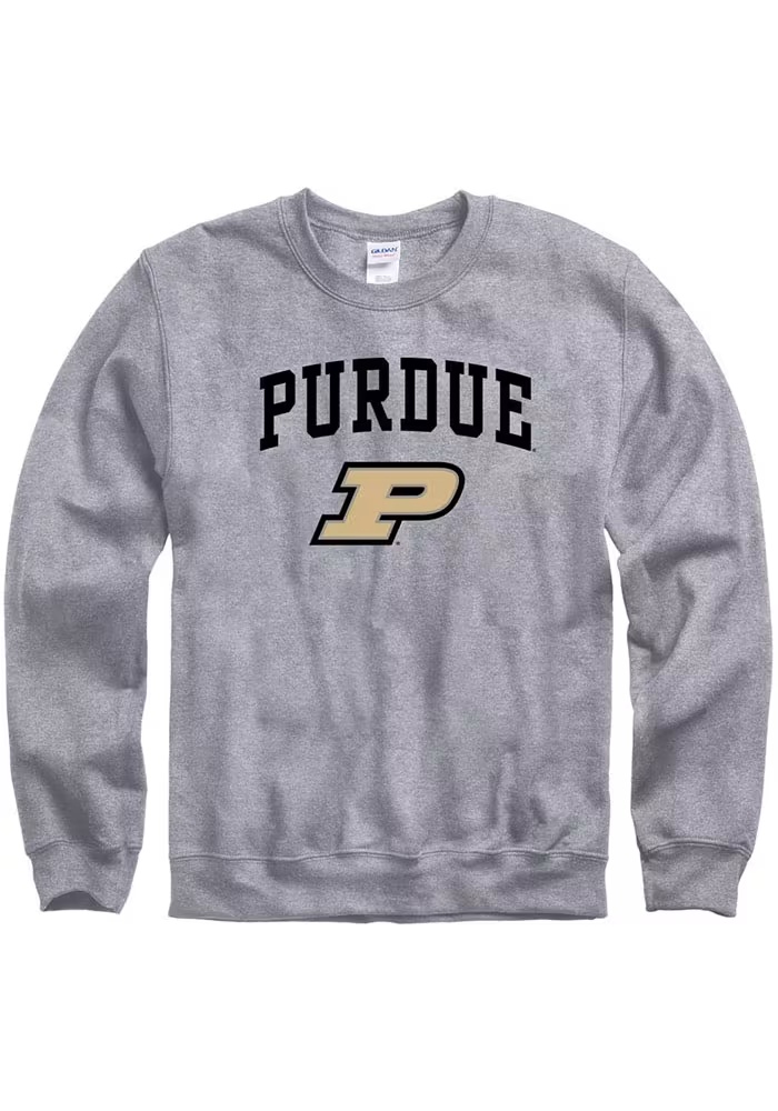 Mens Grey Purdue Boilermakers Arch Mascot Crew Sweatshirt