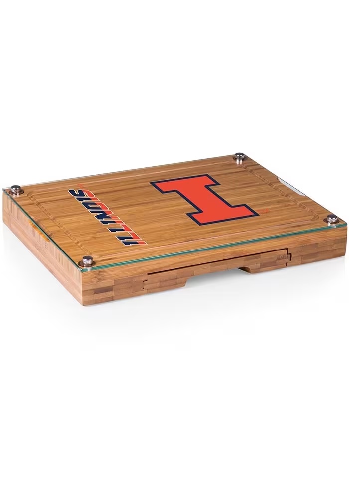 Illinois Fighting Illini Brown Picnic Time Concerto Tool Set and Glass Top Cheese Serving Tray