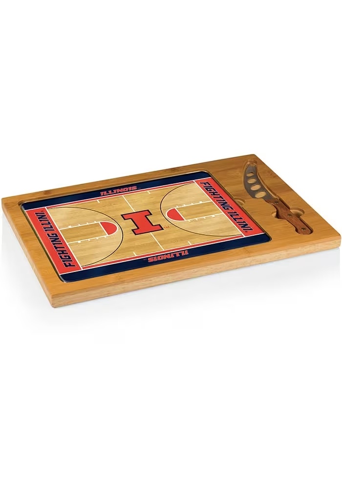 Illinois Fighting Illini Brown Picnic Time Icon Basketball Glass Top Kitchen Cutting Board
