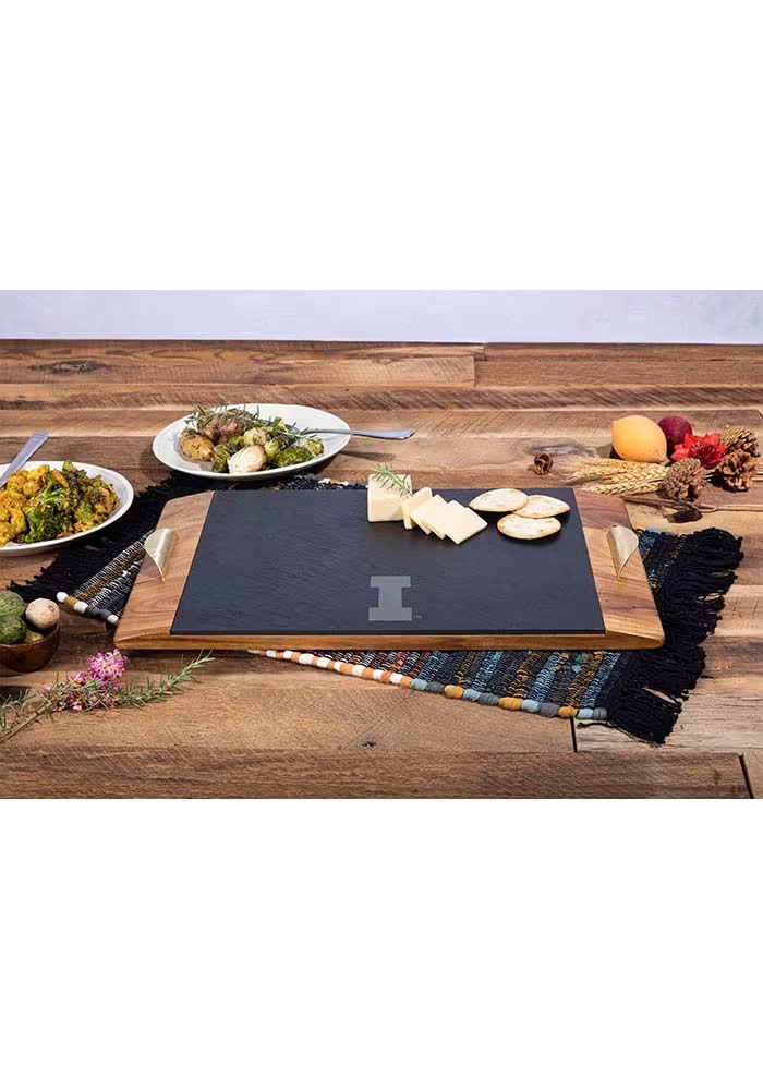 Illinois Fighting Illini Black Picnic Time Covina Slate Serving Tray