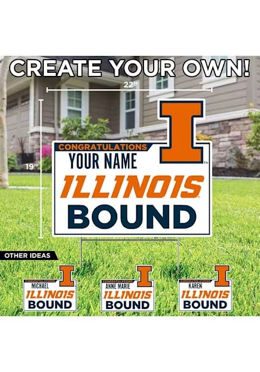 White Illinois Fighting Illini Personalized School Bound Yard Sign