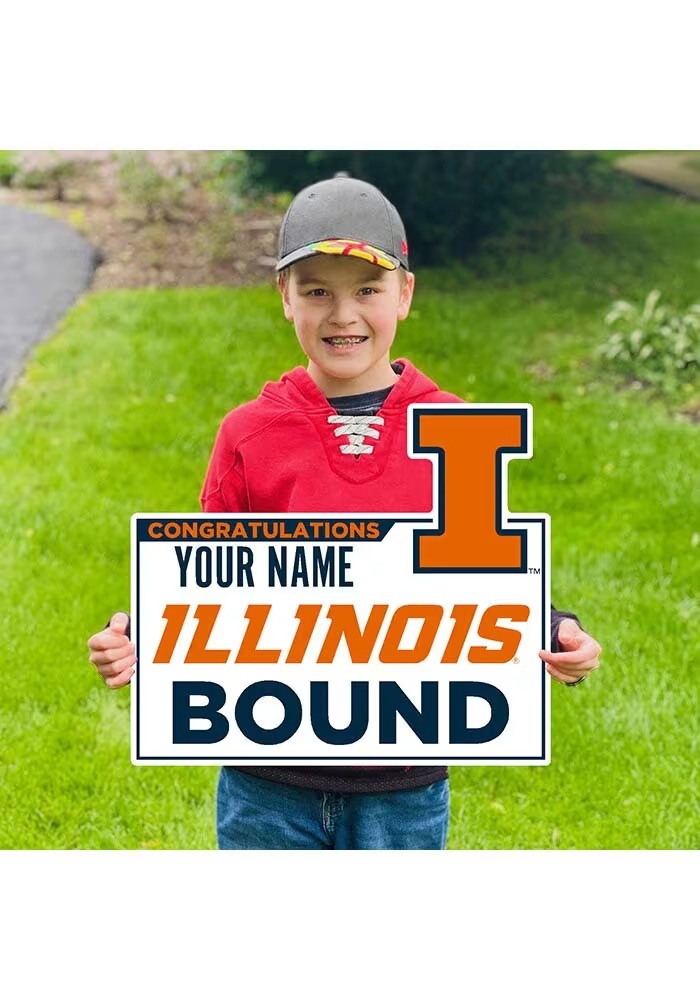 White Illinois Fighting Illini Personalized School Bound Yard Sign