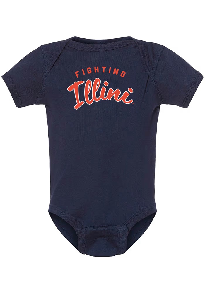 Baby Illinois Fighting Illini Navy Blue Rally Fighting Illini Short Sleeve One Piece