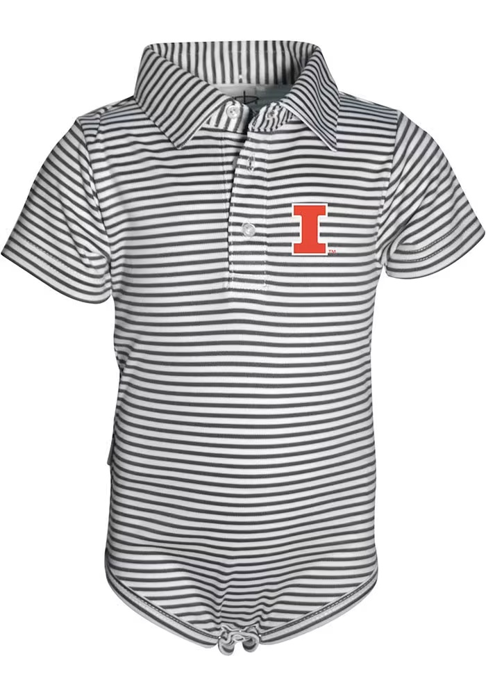 Baby Charcoal Illinois Fighting Illini Carson Striped Short Sleeve One Piece Polo
