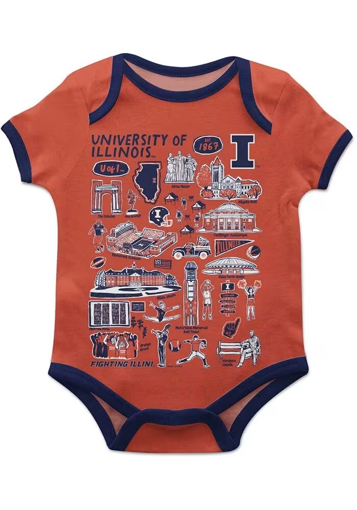 Baby Illinois Fighting Illini Orange Vive La Fete Impressions Short Sleeve One Piece