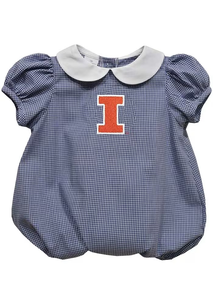 Baby Illinois Fighting Illini Navy Blue Vive La Fete Gingham Collar Short Sleeve One Piece