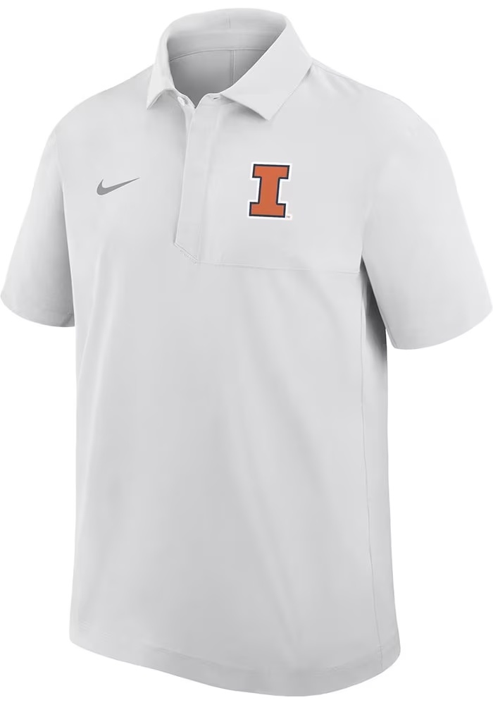 Mens Illinois Fighting Illini White Nike 0 Sideline Woven Short Sleeve Polo Shirt