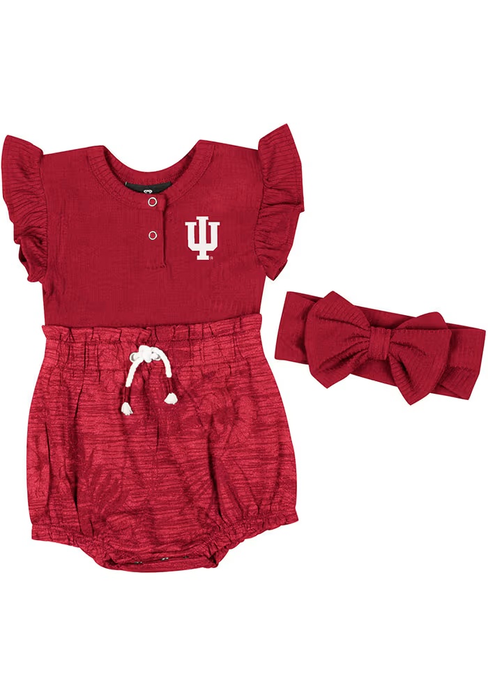 Baby Indiana Hoosiers Cardinal Colosseum Fern Headband Set Short Sleeve One Piece