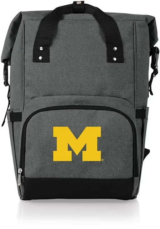 Michigan Wolverines Picnic Time Roll Top Cooler Backpack - Grey
