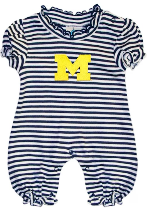 Baby Blue Michigan Wolverines Stripe Puff Sleeve Short Sleeve One Piece